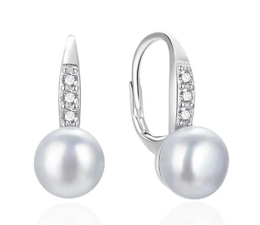 Agato Cercei din argint cu perle și zircon AGT-E093LW-P