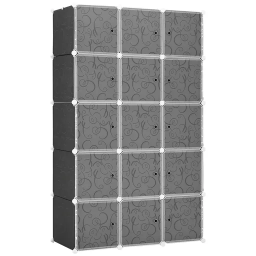 HOMCOM Șifonier cu design în cuburi, 2 cuburi mari și 9 cuburi mici, plastic, metal, 111L x 47L x 183Î cm, Negru+Alb | Aosom Romania