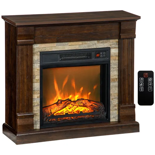 HOMCOM Semineu Electric de Podea cu Timer, Temperatura Reglabila, din Metal, ABS si PAL, 80x21.6x67.8 cm, Maro | Aosom Romania