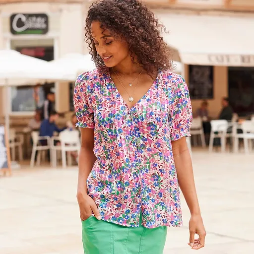 Bluză din voal imprimat cu nasturi