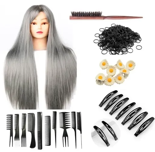 Set Kit Coafor/Frizerie Beauty, Cap Manechin Gri, Set 10 Pieptani