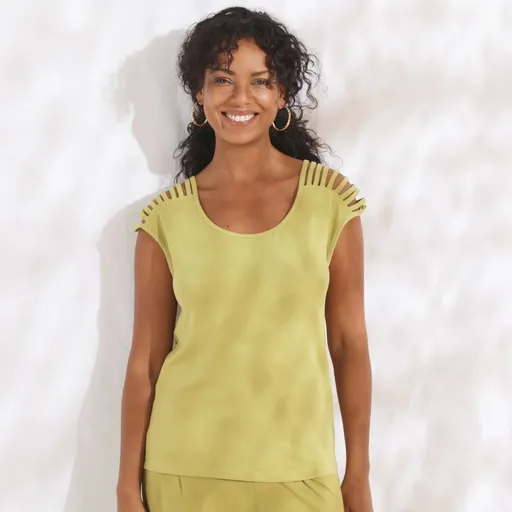 Tricou de culoare solidă cu cordoane decorative pe umeri