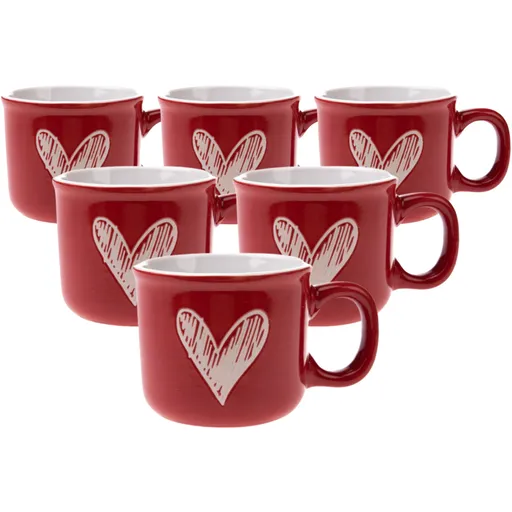 Set de 6 căni ceramice Inimioară I, 90 ml, roșu