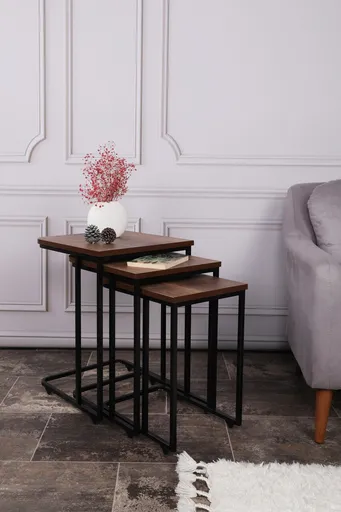 Set masute 3 piese, Hanah Home, Ce Metal Zigon, Nuc / Negru