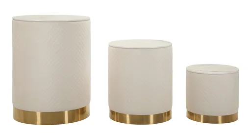 Set 3 cutii depozitare cu capac Display Shop, Mauro Ferretti, 60x80 cm, lemn de pin/MDF/metal, crem/auriu