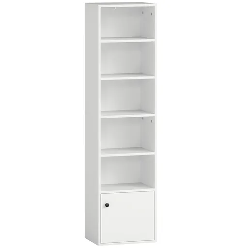 HOMCOM Bibliotecă cu 5 niveluri Etajeră modernă pentru cărți cu rafturi deschise și ușă 40x30x156 cm Alb | Aosom Romania