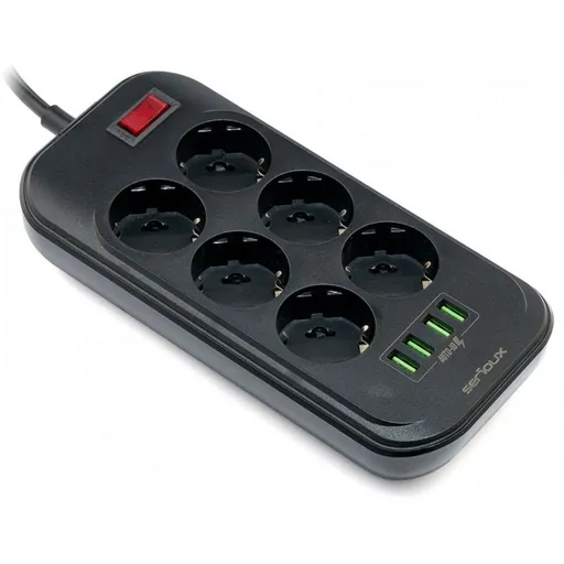 Prelungitor cu protectie Serioux, 6 prize schuko, input 100-240V, 50- 60Hz, output (Total): 2500W - 10A, 4 porturi USB, 4 porturi SRXP-PS66B
