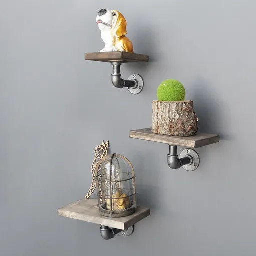 Set 3 rafturi BoruRaf005, Evila Originals, 20x14x14 cm, maro/negru