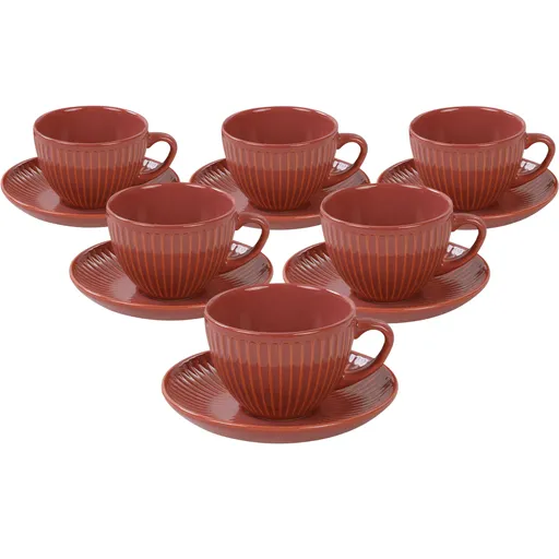 Set 6 cești cu farfurioare din ceramică Linea 210 ml, portocaliu, portocaliu