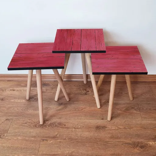 Set masute 3 piese, Hanah Home, 3Shp128, Rosu