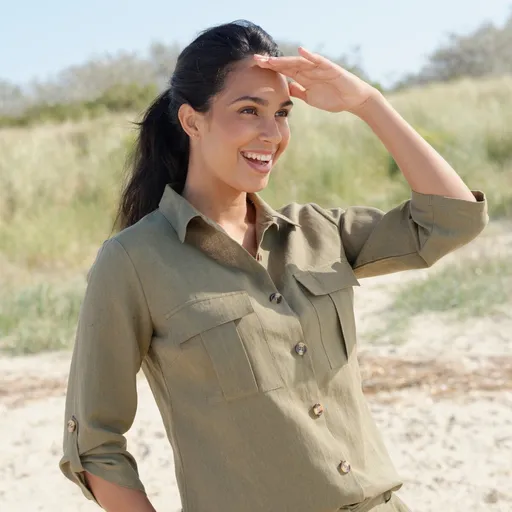 Cămașă cu mâneci 3/4, pânză de bumbac-lin