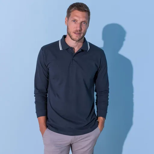 Cămașă polo cu guler cu dungi și mâneci lungi