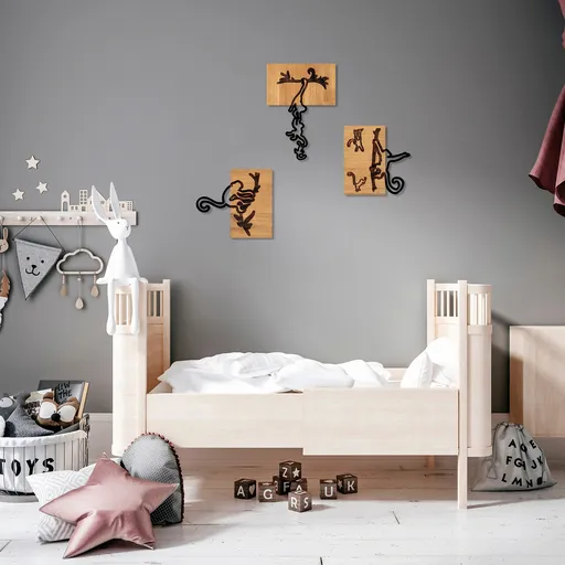 Decoratiune de perete, Naughty Monkeys, No 1: 24 x 3 x 25 cm, Nuc negru