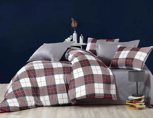 Lenjerie de pat dubla, L'essentiel Maison, 479, Gri / Alb / Roșu