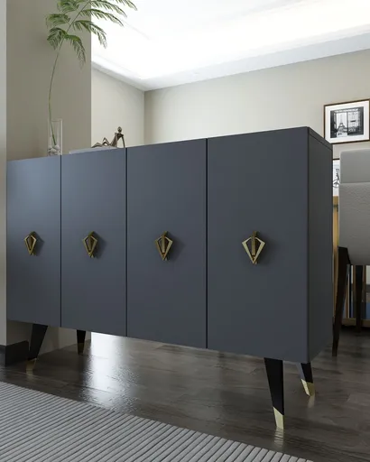 Consola, Hanah Home, 8163KM-32, 120x80x29.6 cm, PAL , Antracit / Aur