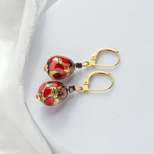 Lampglas Cercei perfecți Vermilion Nude, cu aur de 24 de carate în perla Lampglas ENM2/AG/POZ