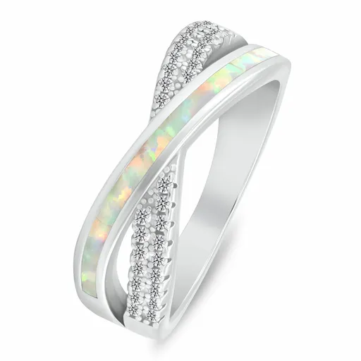Brilio Silver Inel decent din argint cu zirconi și opal sintetic RI154W 56 mm