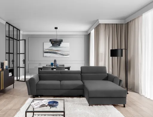 Coltar extensibil dreapta 4 locuri ELTAP, Mari-39, Mariall, 288x200x92 cm, lemn/poliester, gri inchis