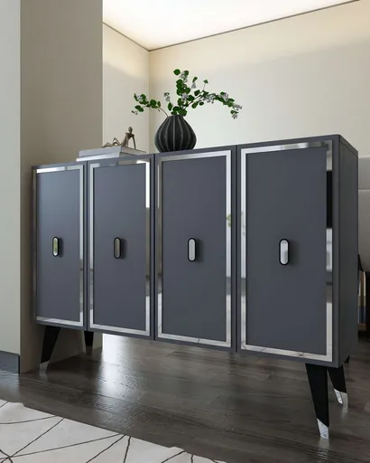 Consola, Hanah Home, 8173KM-32, 120x80x29.6 cm, PAL , Anthracite / Black / Silver