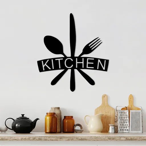 Decoratiune de perete, Kitchen, Dimensiune: 68 x 1,5 x 66 cm, Negru