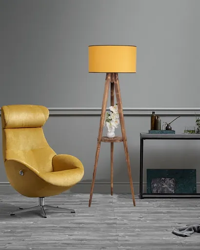 Lampadar cu raft, Luin, 8283-4, E27, 60 W, lemn/textil