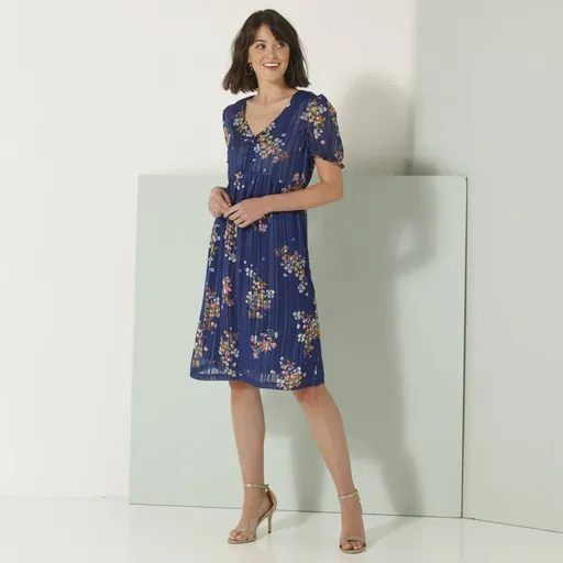 Rochie scurtă din voal jacquard imprimat