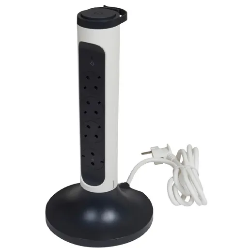 Prelungitor mobil turn 4x2P+T SPD-Supratensiune si Intrerupator 2m alb-negru Legrand 694505