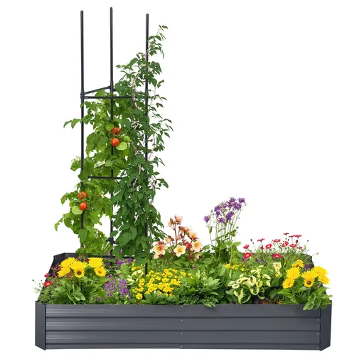 Outsunny Pat de grădină jardinieră rectangular din metal cu tuteuri pentru roșii și plante cățărătoare 180 x 90 x 29,5 cm | Aosom Romania