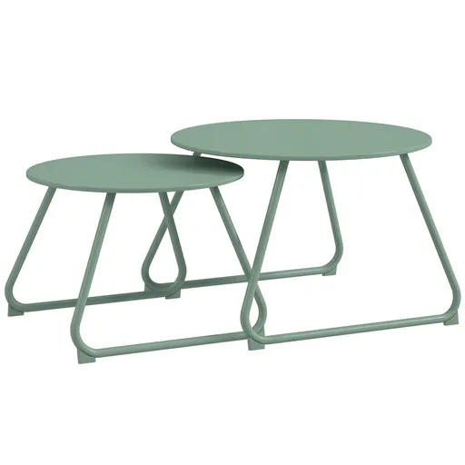 Outsunny Set de 2 mese de cafea rotunde încorporabile pentru grădină din metal epoxid, Masă de Cafea Stabilă pentru exterior, verde | Aosom Romania