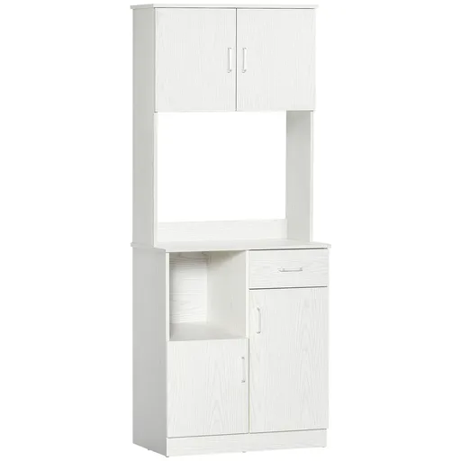 HOMCOM Bufet de bucătărie armoire de cuisine multi-depozitare 4 uși 1 sertar raft + mare blat 71 x 41 x 178 cm MDF alb | Aosom Romania