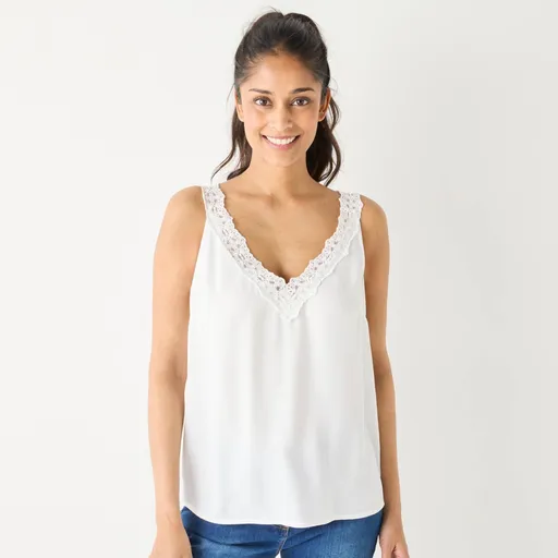 Top de culoare uni cu decolteu în V și dantelă