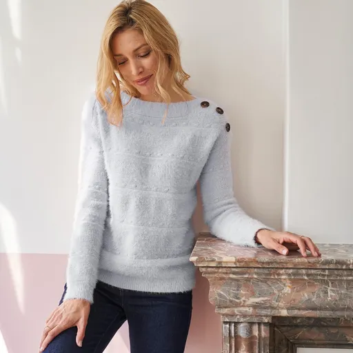 Pulover cu gât de barcă, tricotat cu mătase