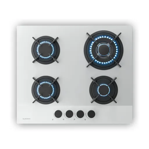 Klarstein Plită pe gaz Velaire, plită cu 4 arzătoare cu aprindere electrică, compatibilă cu gaz natural și GPL, 8000W, 60cm