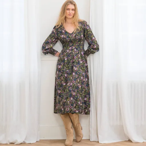 Rochie midi fluidă din viscoză imprimată