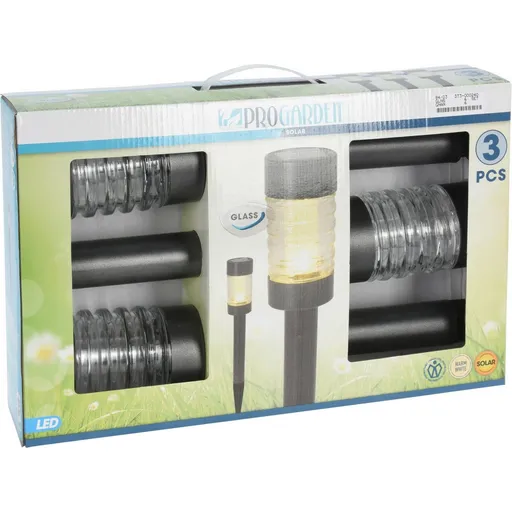 Set de lumini solare ProGarden din oțelinoxidabil, 3 buc, alb cald