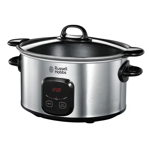 Slow cooker Russell Hobbs MaxiCook 22750-56, 200 W, 6 L,  3 setari temperatura, Timer, Oala mobila, Argintiu/Negru