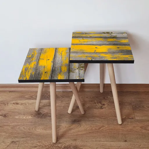 Set masute 2 piese, Hanah Home, 2Shp380, Gri / Galben