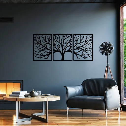 Decoratiune de perete, Monumental Tree 16, 53 x 73 cm, 3 piese, Negru