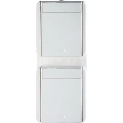 Priza Sch dubl vert IP44 alb, TEM Modul TEM-CF15PW-U