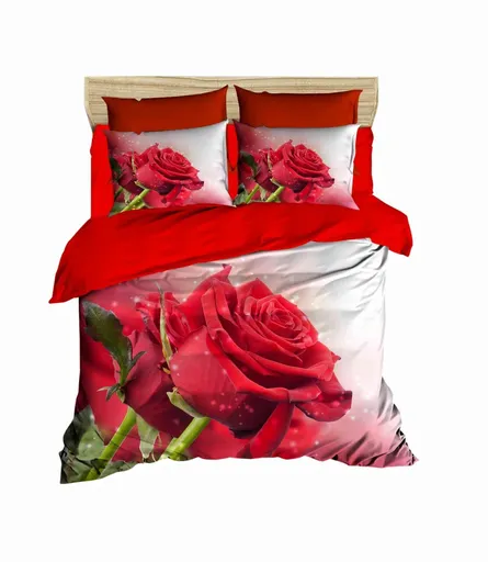 Lenjerie de pat dubla Super King (EU) (IT), 3 piese, L'essentiel Maison, 180, Alb / Roșu / Verde