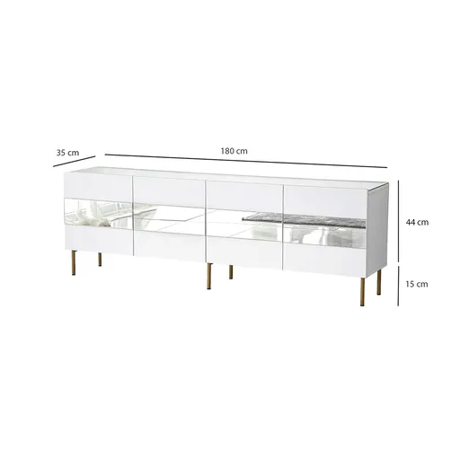 Comoda TV, Hanah Home, Leon, 180x59x35 cm, Alb/Auriu