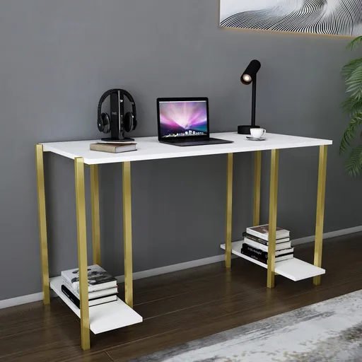 Birou, Hanah Home, Academy, 125.2x60x73.8 cm, Aur/Alb