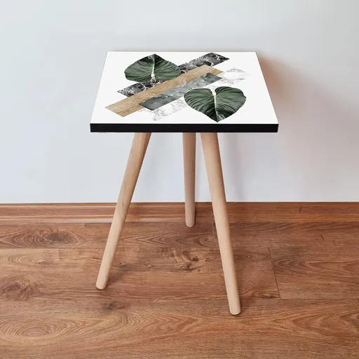 Masuta, Hanah Home, Shp385, 35x42x35 cm, Alb / Verde / Bej / Negru