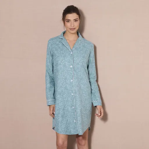 Cămașă de noapte din flanel cu nasturi și imprimeu floral