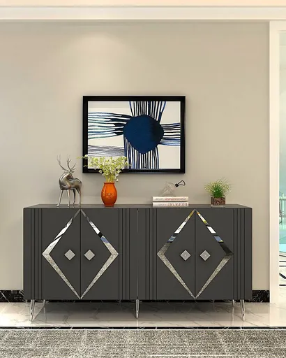 Consola, Hanah Home, Domino KB150, 150x75x35 cm, Antracit / Argintiu