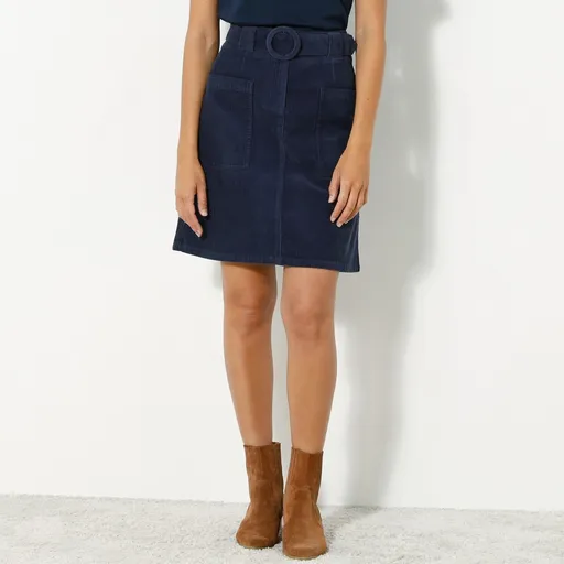 Fustă evazată din catifea cu curea