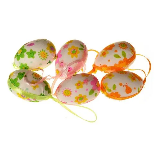 Set de ouă de Paște cu model floral, înălțime 6cm,  6 bucăți în ambalaj