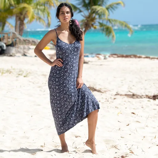 Rochie lunga evazata cu imprimeu