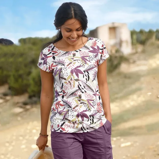 Tricou cu imprimeu și nasturi pe umeri