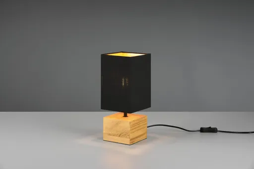 Lampa de masa Woody, RL, 12x12x30 cm, 40W, 1x E14, lemn/textil, negru/natur